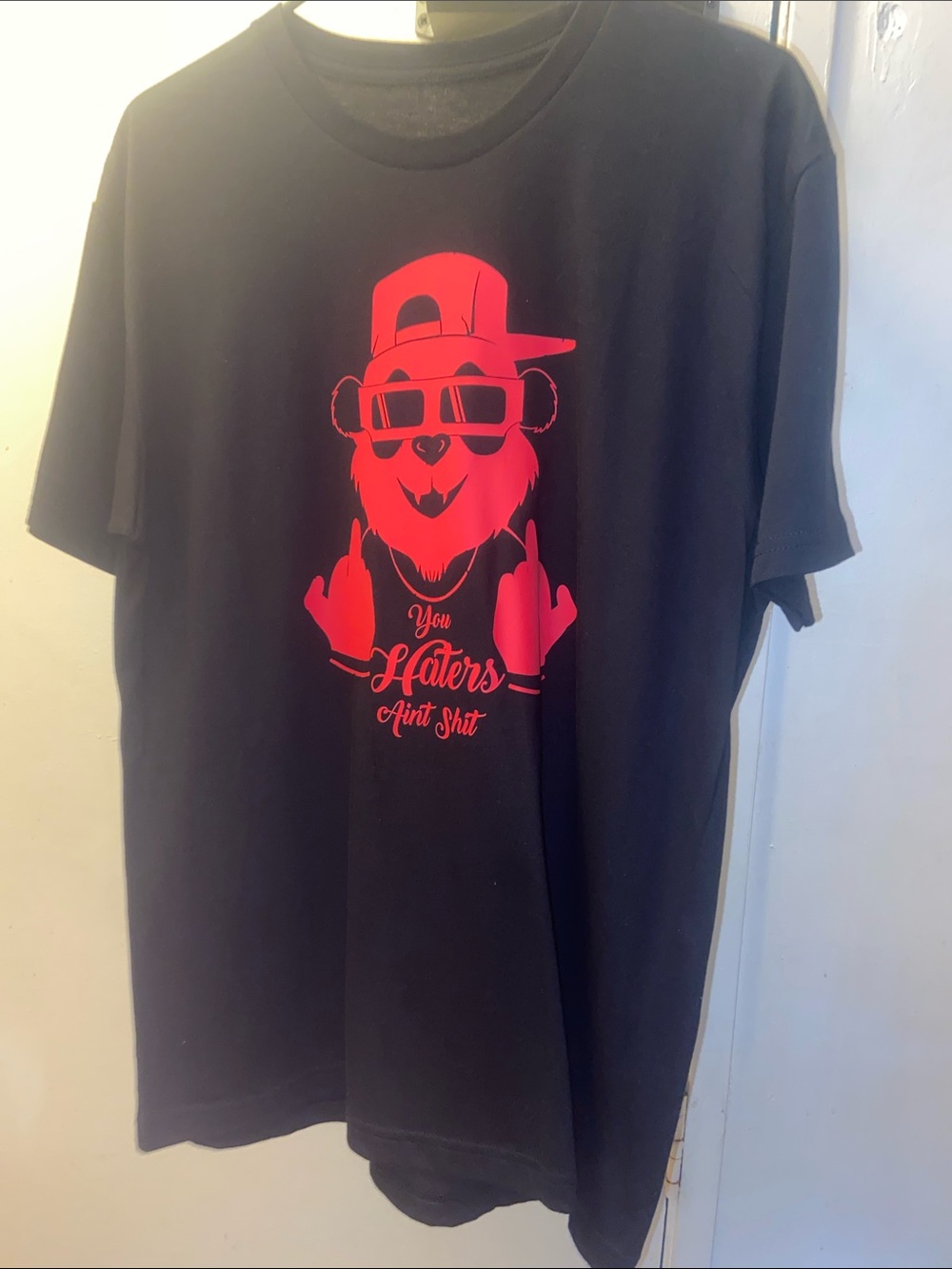 Black Graphic Tee with Red Bear Design
